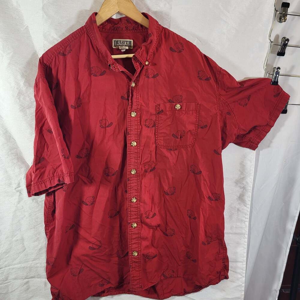 Plus size Beaver Duluth Trading Co Men's Short Sleeve Button Front Shirt Red Bea